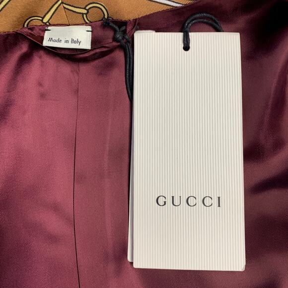 GUCCI 2019 Size 40 Black Brown Gold Chain Silk Dressing Gown Robe Coat - Picture 8 of 10